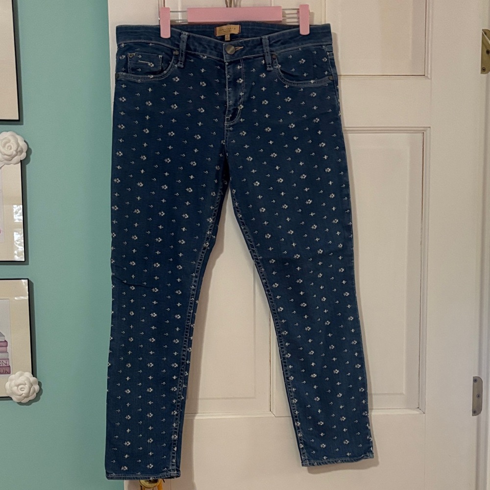 Sanctuary Dark Blue Embroidered Floral Ankle Jeans